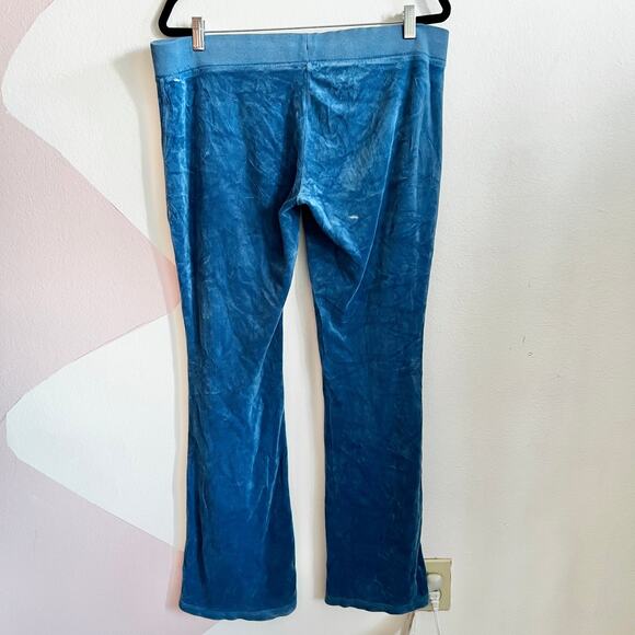 JUICY COUTURE Blue Velour Jogger Flare Pants Track Women Large Y2K 2000s - Picture 2 of 9